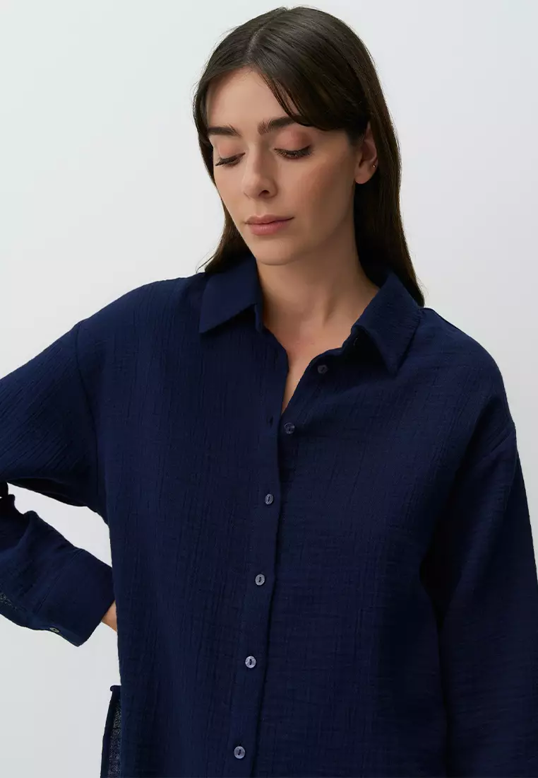 Buy Jimmy Key Jimmy Key Navy Blue Long Sleeve Basic Woven Shirt 2024 ...