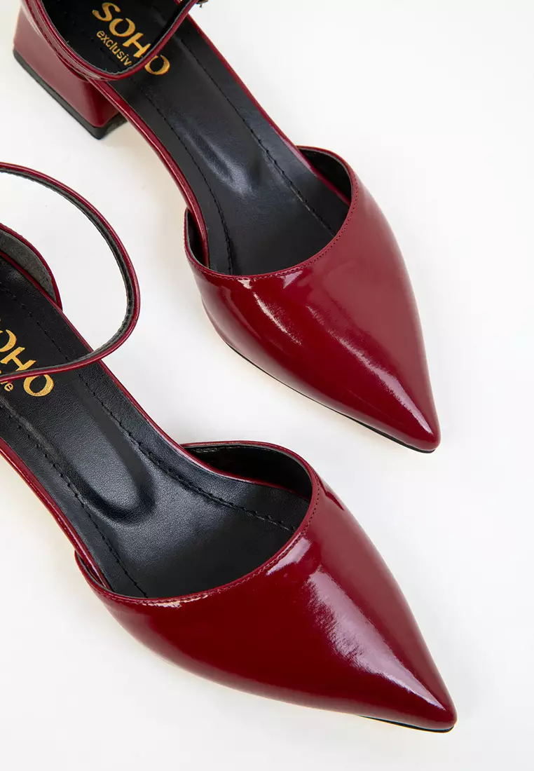Claret Red Patent Leather Women's Classic Heeled Shoes 20283
