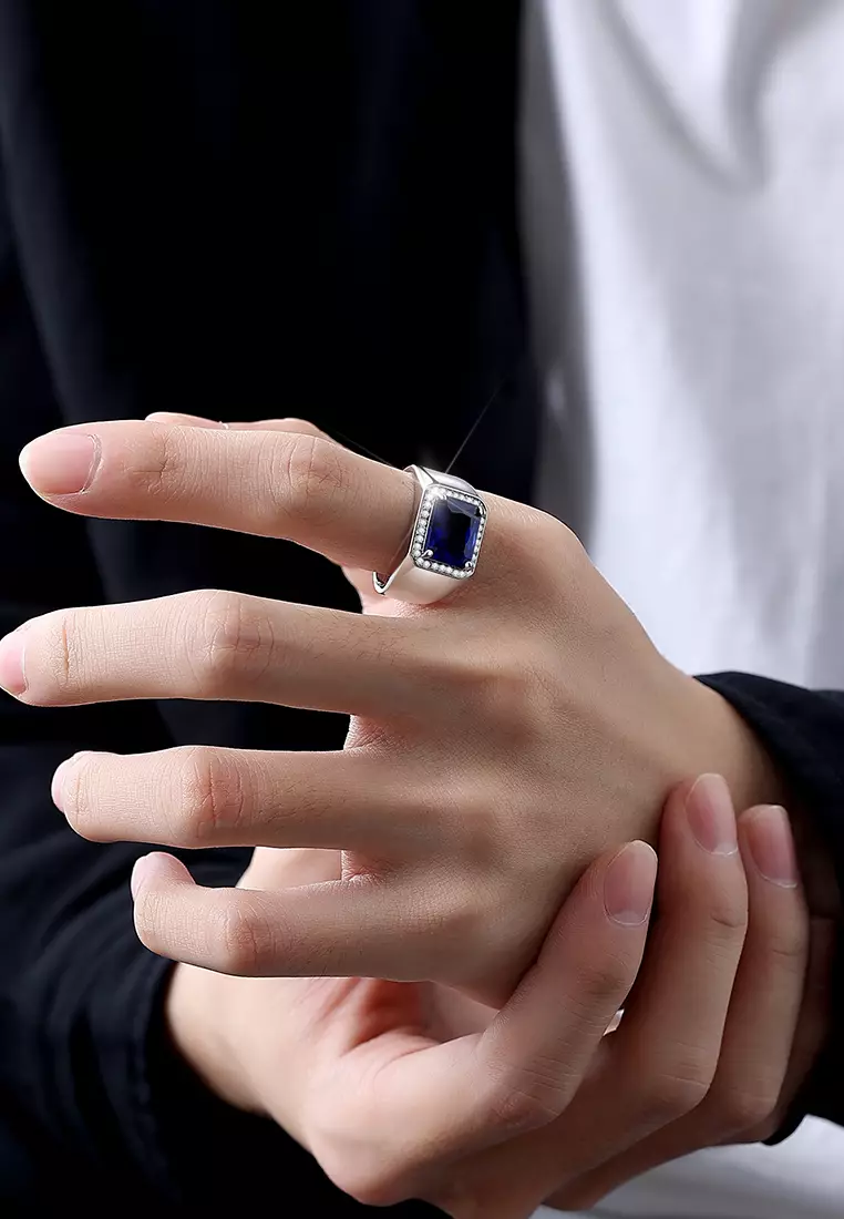 Cincin Pria Original R002 Berlian Mewah Dilapisi Platinum Perhiasan Free Size Rings Cowok