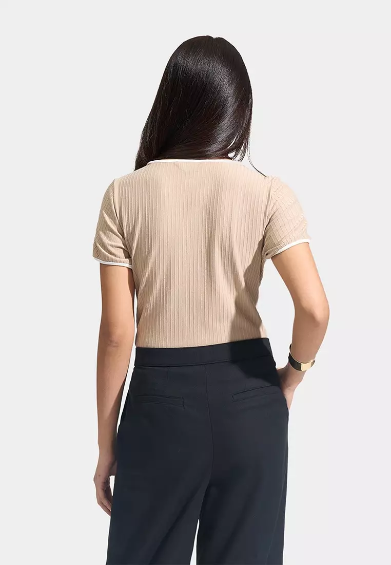 Square Neck Tee With Contrast Tipping