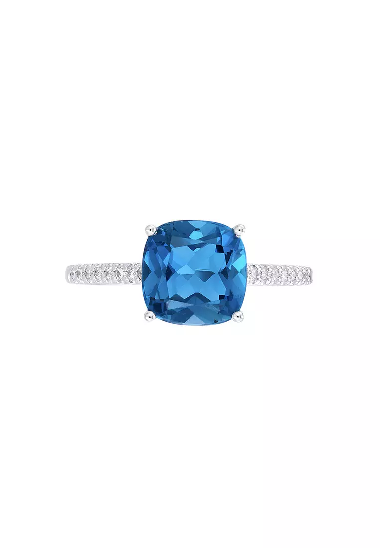 HABIB Cushion Cut Blue Topaz and Diamond Ring in 375/9K White Gold 265481222(WG)-BTOPZ
