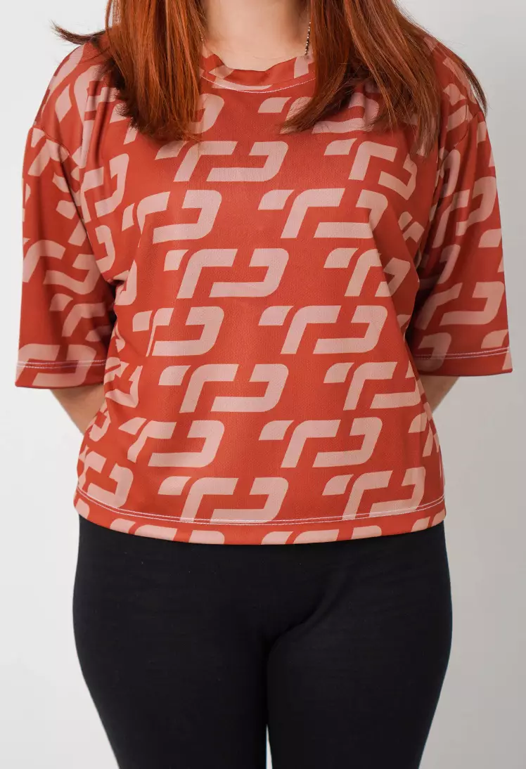 LSB37 baju olahraga wanita crop top oversize big size dry fit gym aerobic poundfit coklat kopi tua