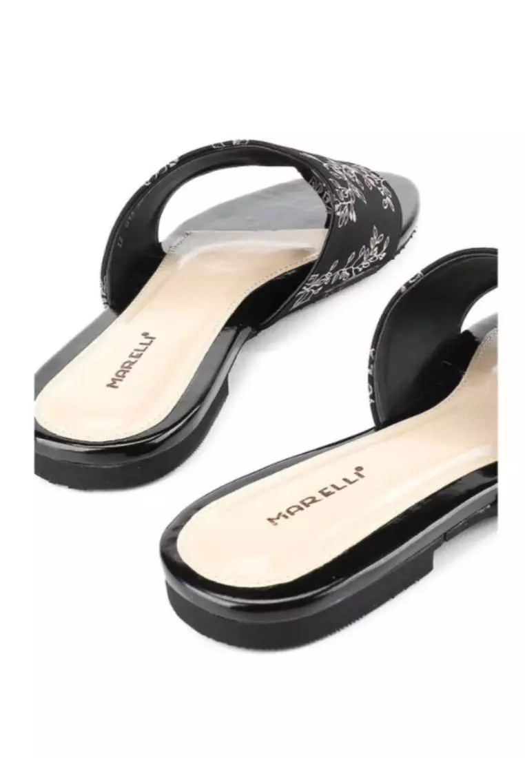 Isabella Sandal wanita Jepit Flat Slip On Black nude