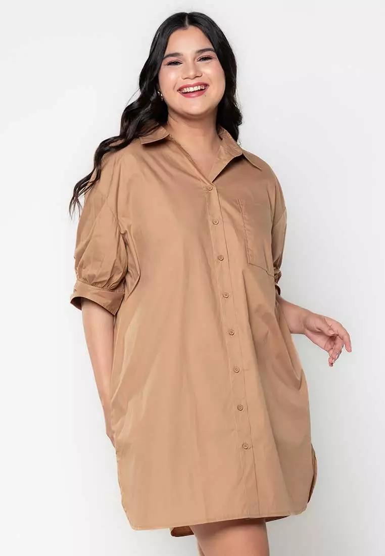 Plus size khaki shirt dress deals