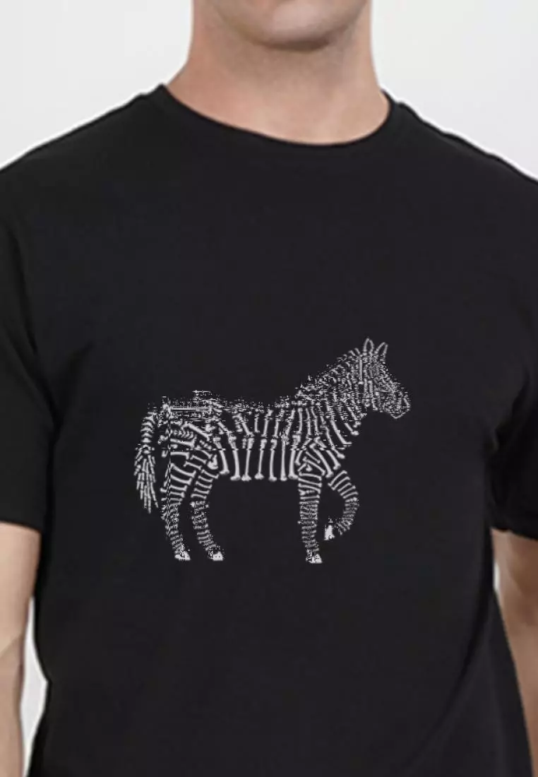 斑马纹图案黑色棉质短袖标准版型 T 恤