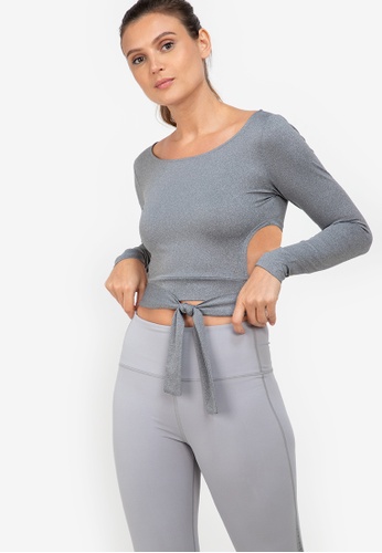 ZALORA ACTIVE grey Tie Front Long Sleeve Top 2273BAA79AE257GS_1