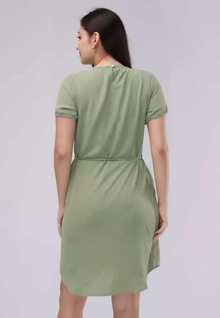 Linen Wrinkles Woven Short Sleeves Dress