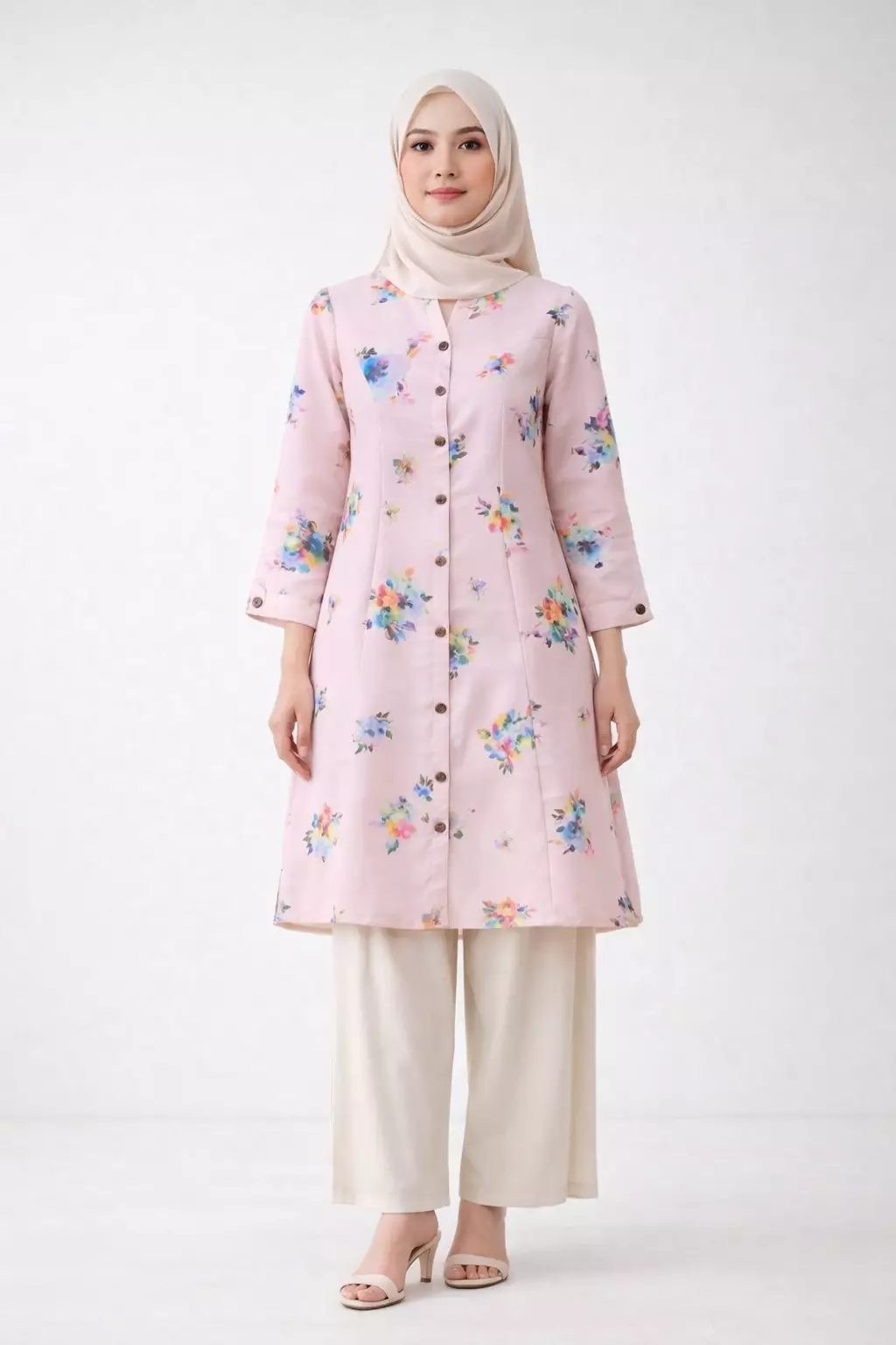 Zhafira Tunic In Pink Floral Print