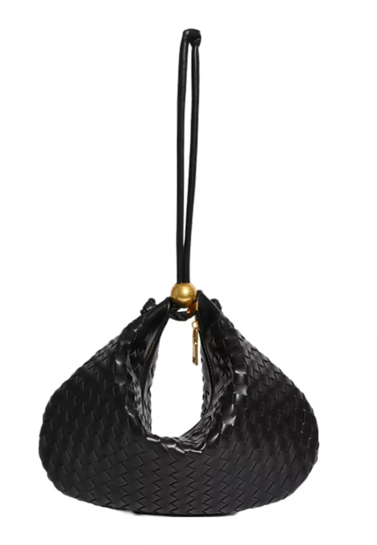 black woven hobo bag