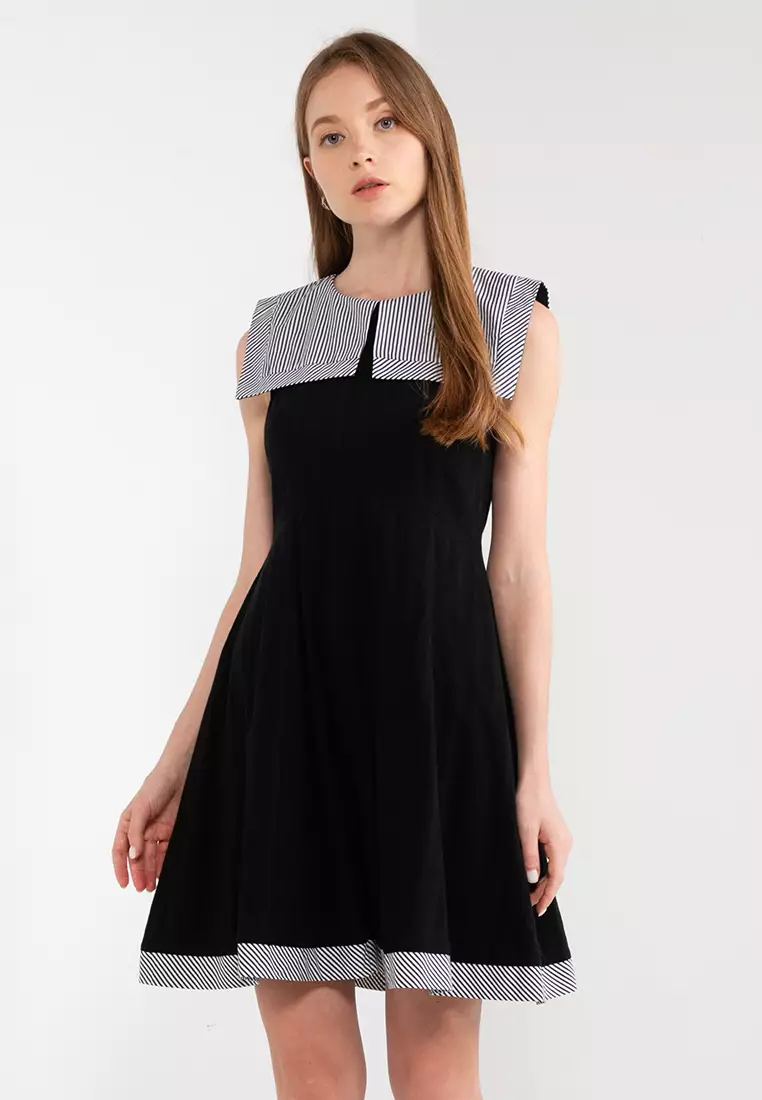 White collared sales black dress