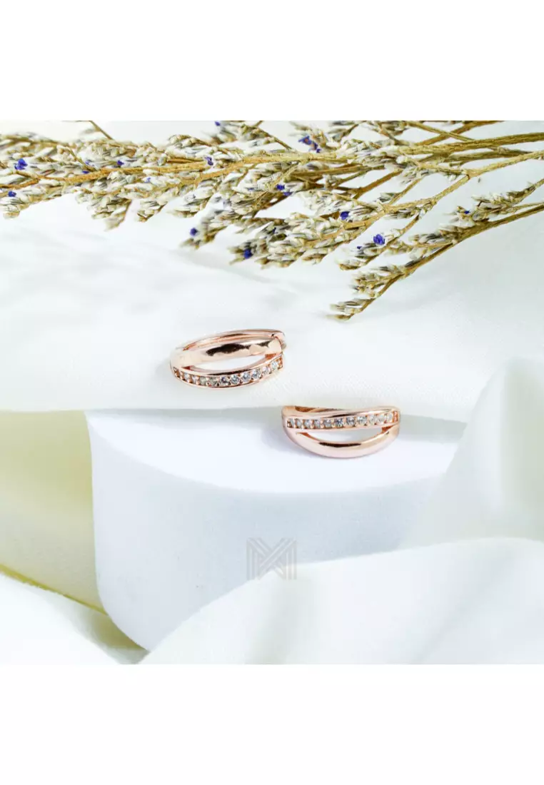 Made For The Night Double Lined Cubic Zirconia Rose Gold Hoop Earrings with 925 Sterling Silver