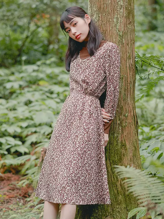 long dress malaysia Buy OBSTYLE Printed mixed-material patchwork faux two-piece waist-cinching long  dress [DA8989] Online