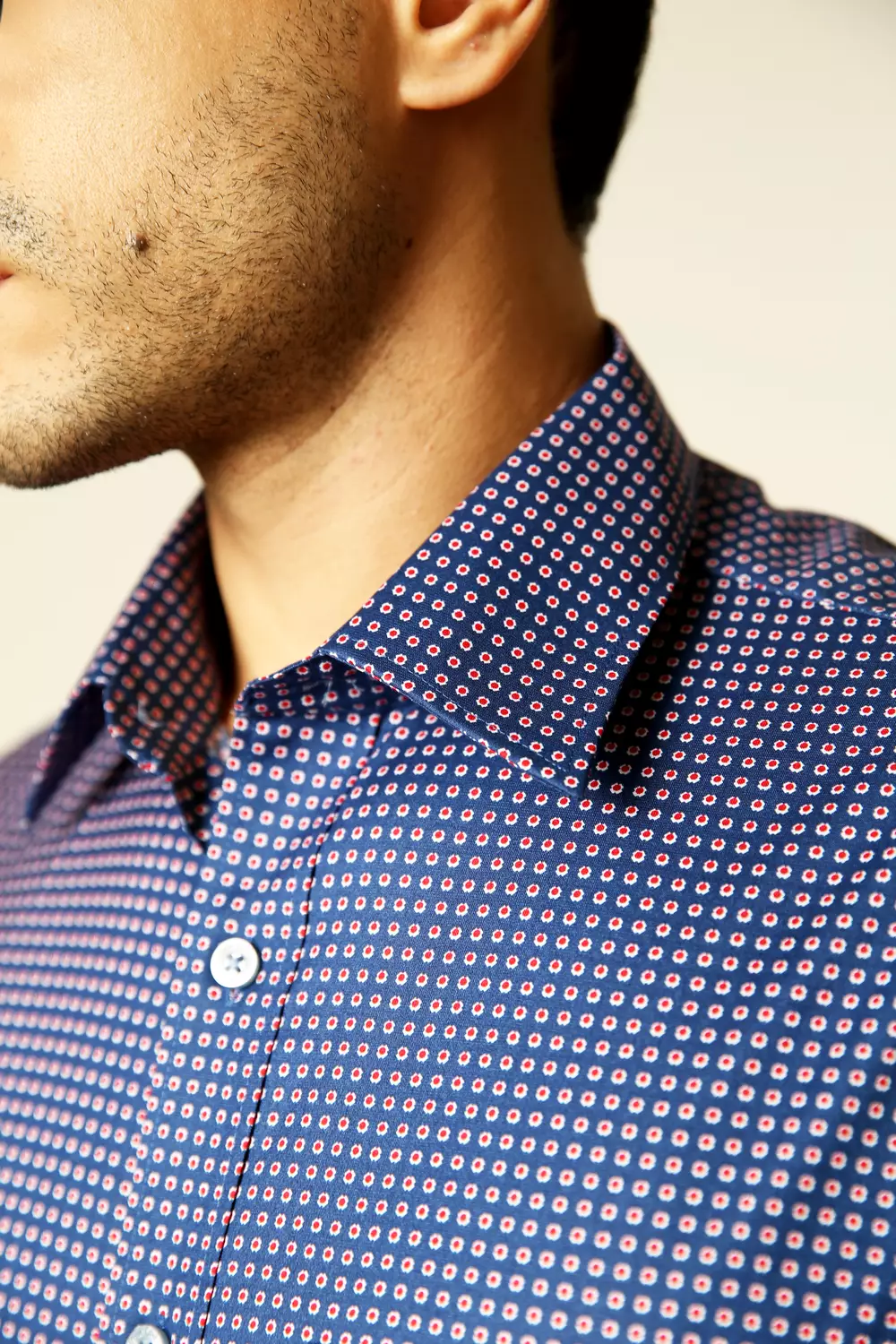Kemeja Lengan Pendek Pierre Cardin TechnoShirt Mini Geo Yves - Drak Blue Cotton Smart Casual