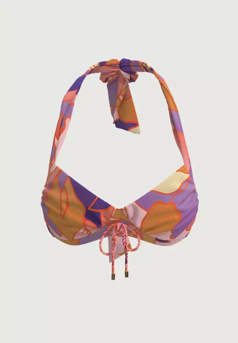 Waterlily Coral Tie Front Halter Top