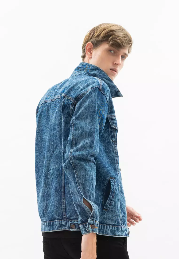 Jaket Jeans Pria Polos Tebal Dilan Jaket Denim Biru Pudar A