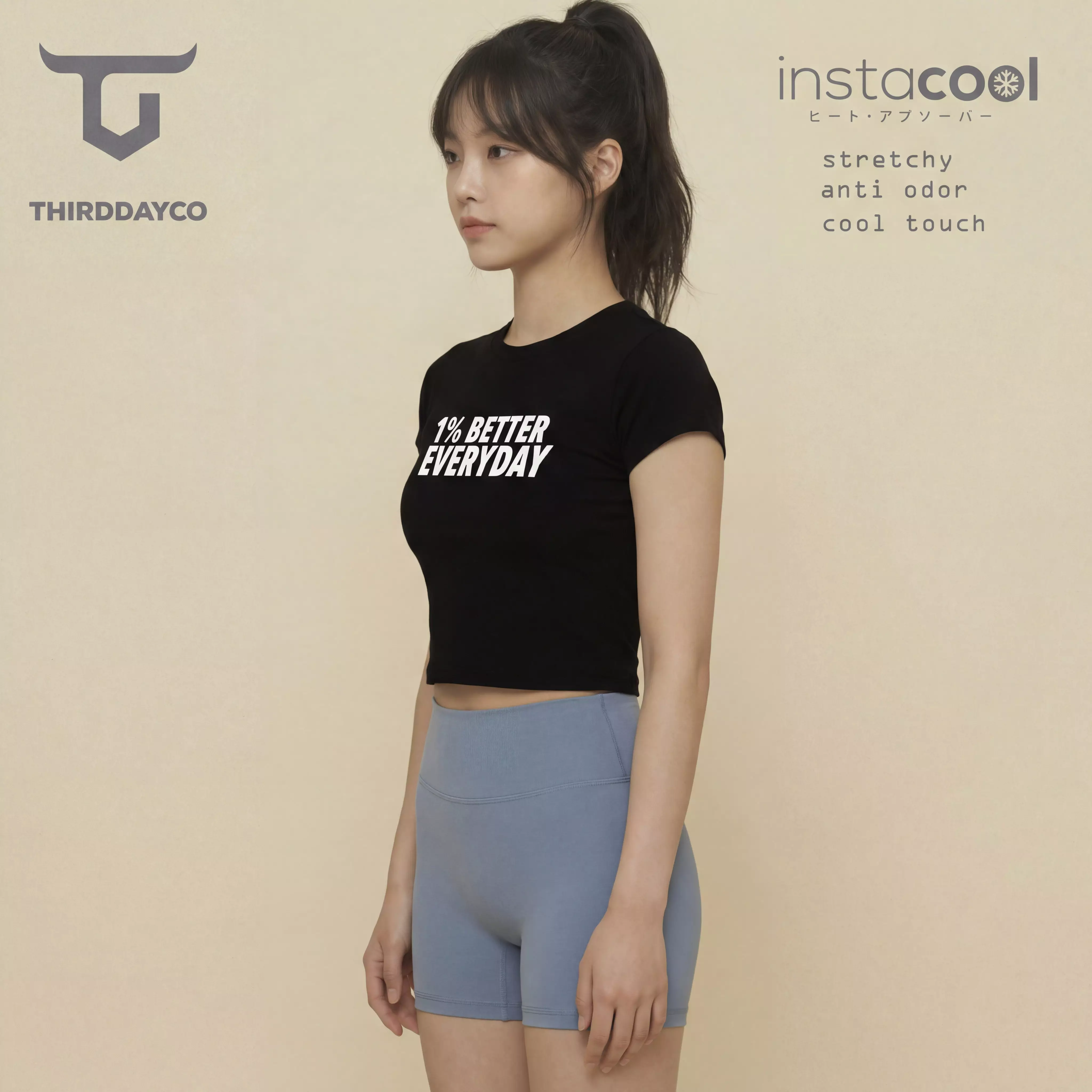 THIRDDAY Kaos Gym Wanita Crop Top RCP instacool "1% better everyday" hitam LTH36