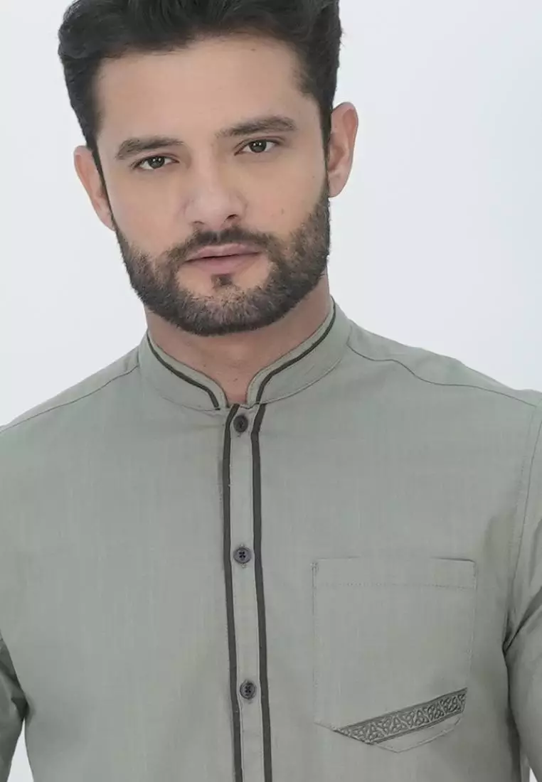 LGS - Baju Koko - Variasi Garis Hitam - Single Pocket - Olive Cerah - CSH.285.S2039K.431.C