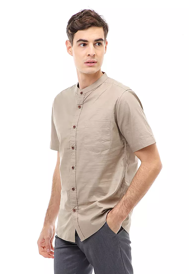 Dwan Atasan Kasual Kemeja Koko Pria Slim Fit Lengan Pendek Material Cotton ORIGINAL - Dark Khaki