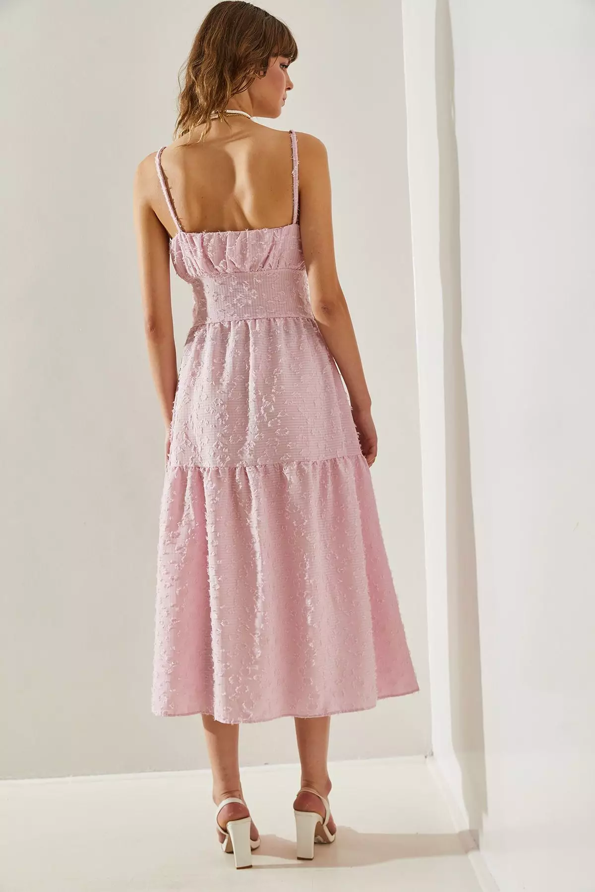 Women's Thin Printed Strap Layered Woven 5616 Dress 60251366