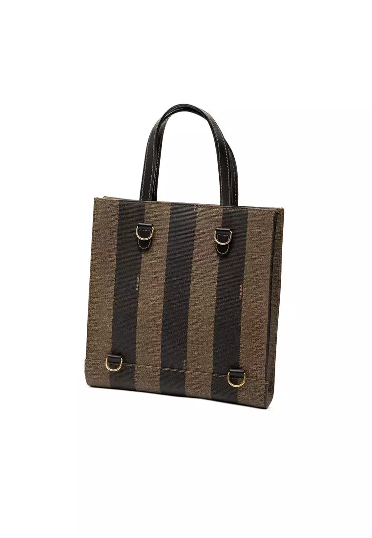 二手 Fendi Pequin 塗層帆布 Logo 轉換手提包