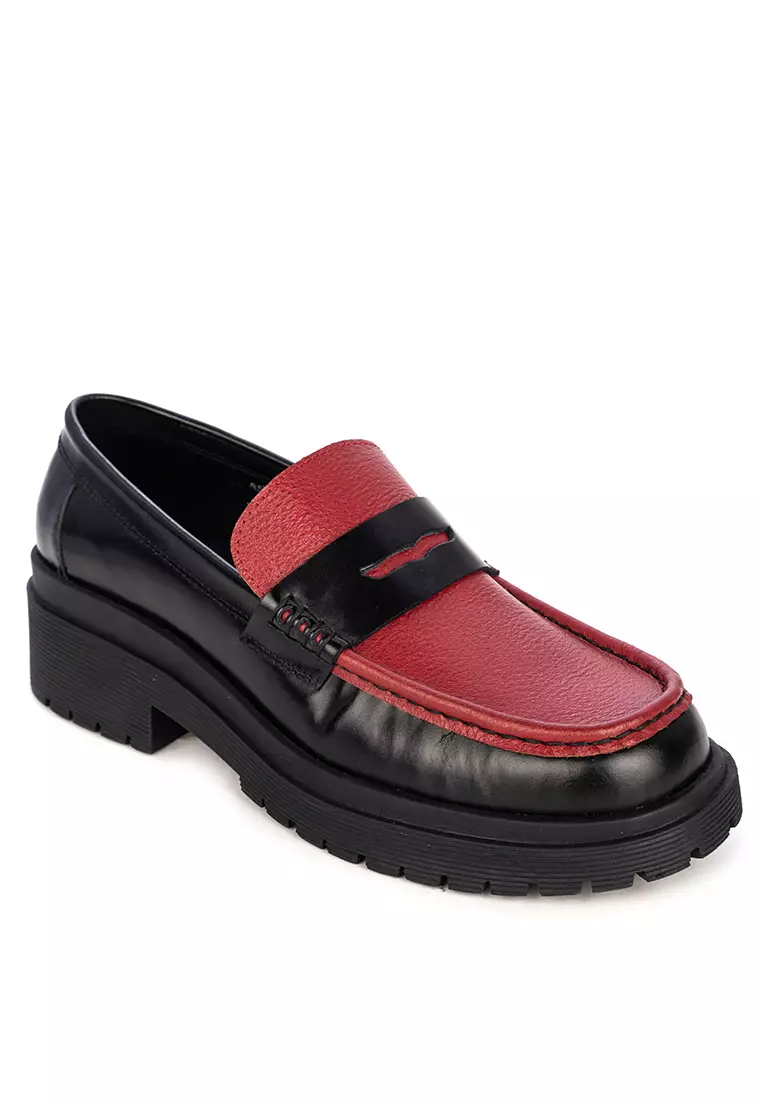 Ashanti Black And Red Lug Sole Penny Loafer