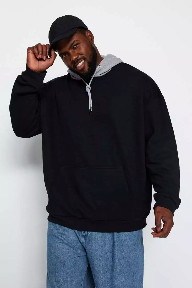 Black Men's Plus Size Oversized Mystical Printed Sweatshirt with a Soft Pillow Inside
