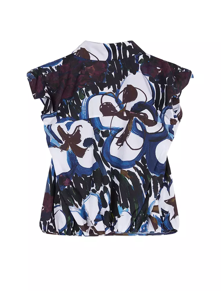 Pleated Printed Sleeveless Shirt