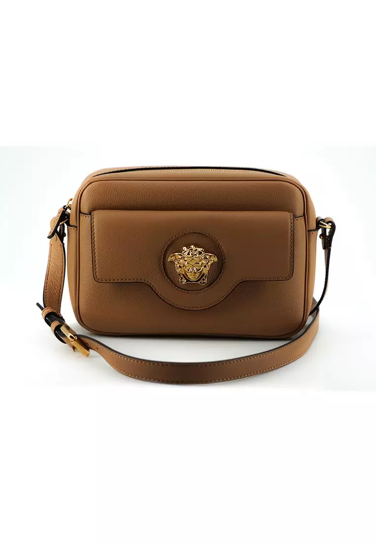 Versace Camera Case Shoulder Bag with Zip Closure and Gold-Tone Hardware