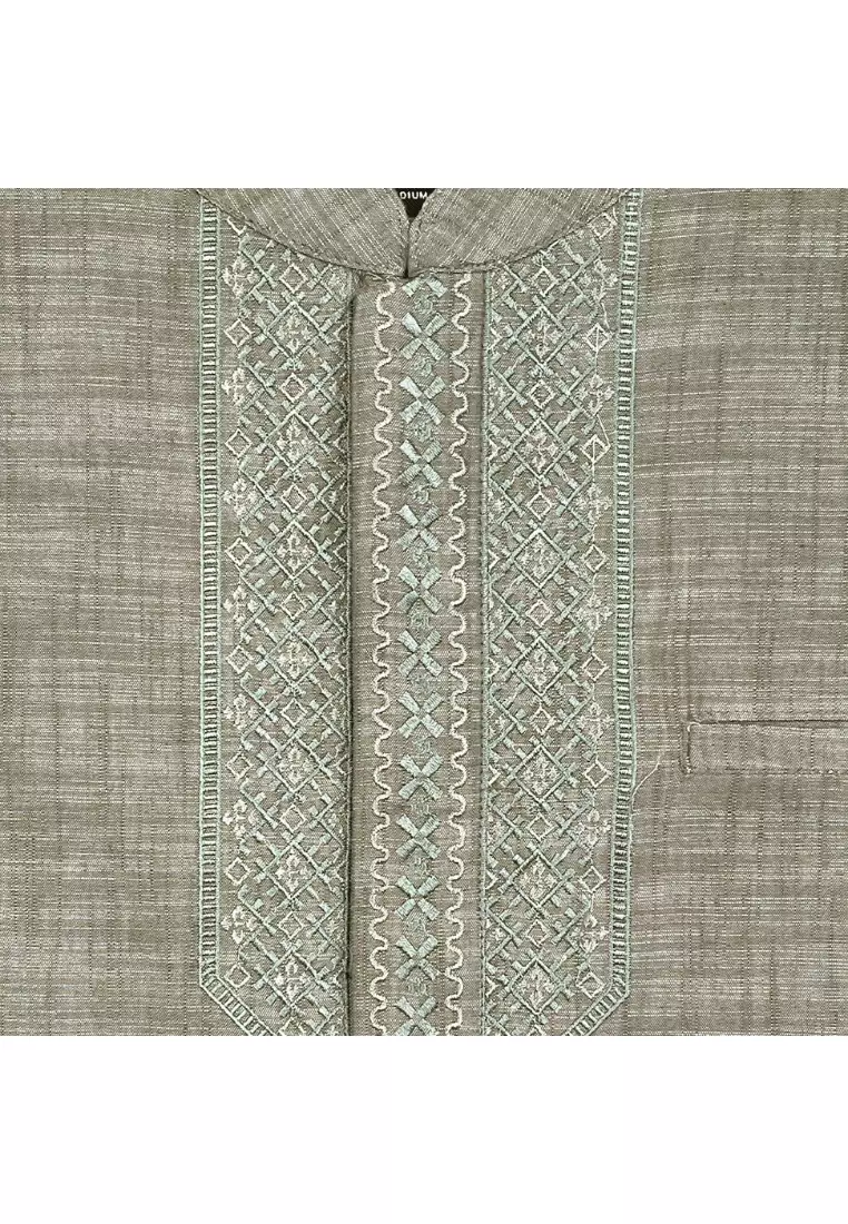 POLICE Kemeja Koko Bordir Cotton Slub Regular Fit Lengan Panjang Pria