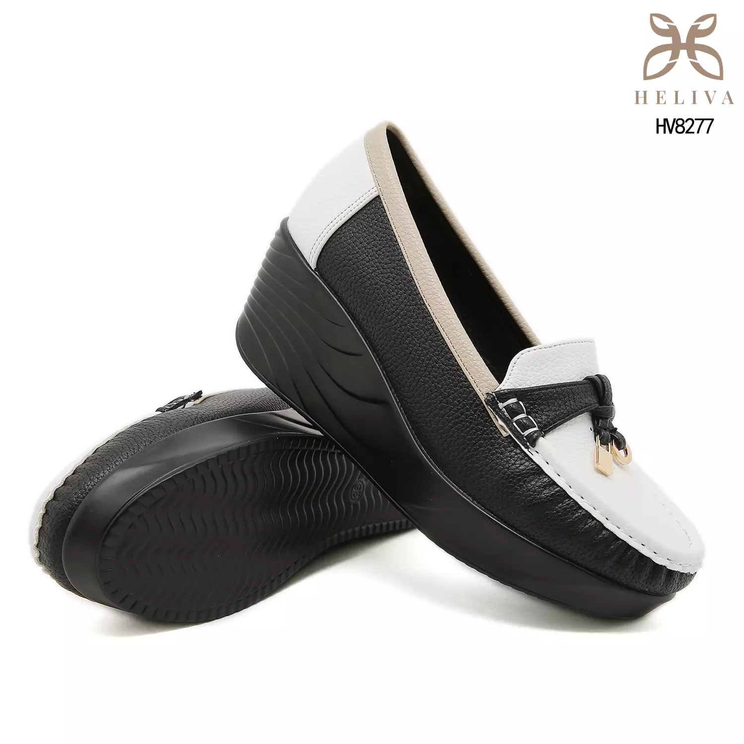 HELIVA AURETTA Premium Colorblock Tassel Wedge Loafers for Women HV8277