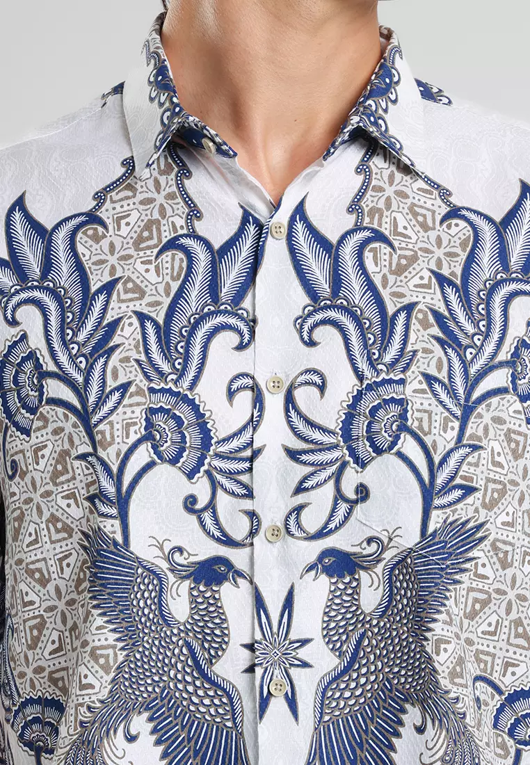 MANZONE - Kemeja Batik Lengan Pendek Pria Wirasaba Comfort Fit - Beige Warna Beige