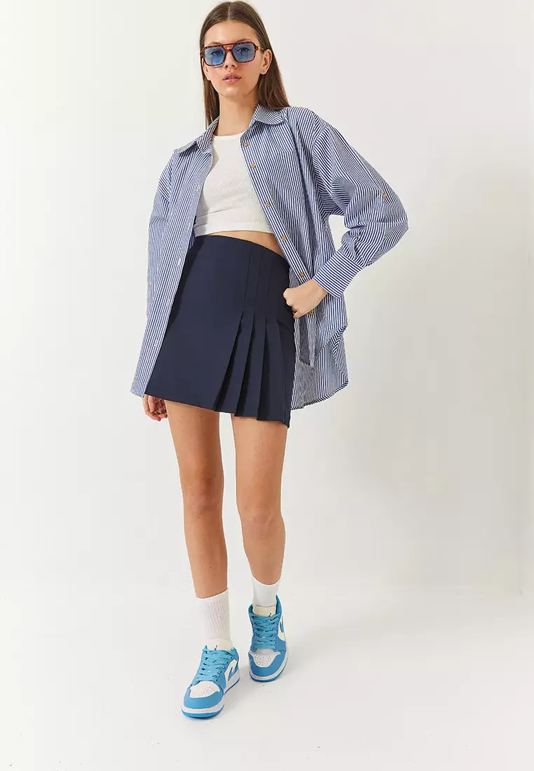 Women's High Waist Pleated Mini Atlas Skirt 7151 60261429