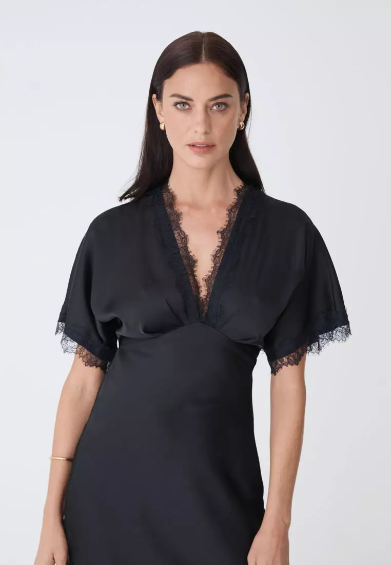 Cleo Lace Trim Satin Dress