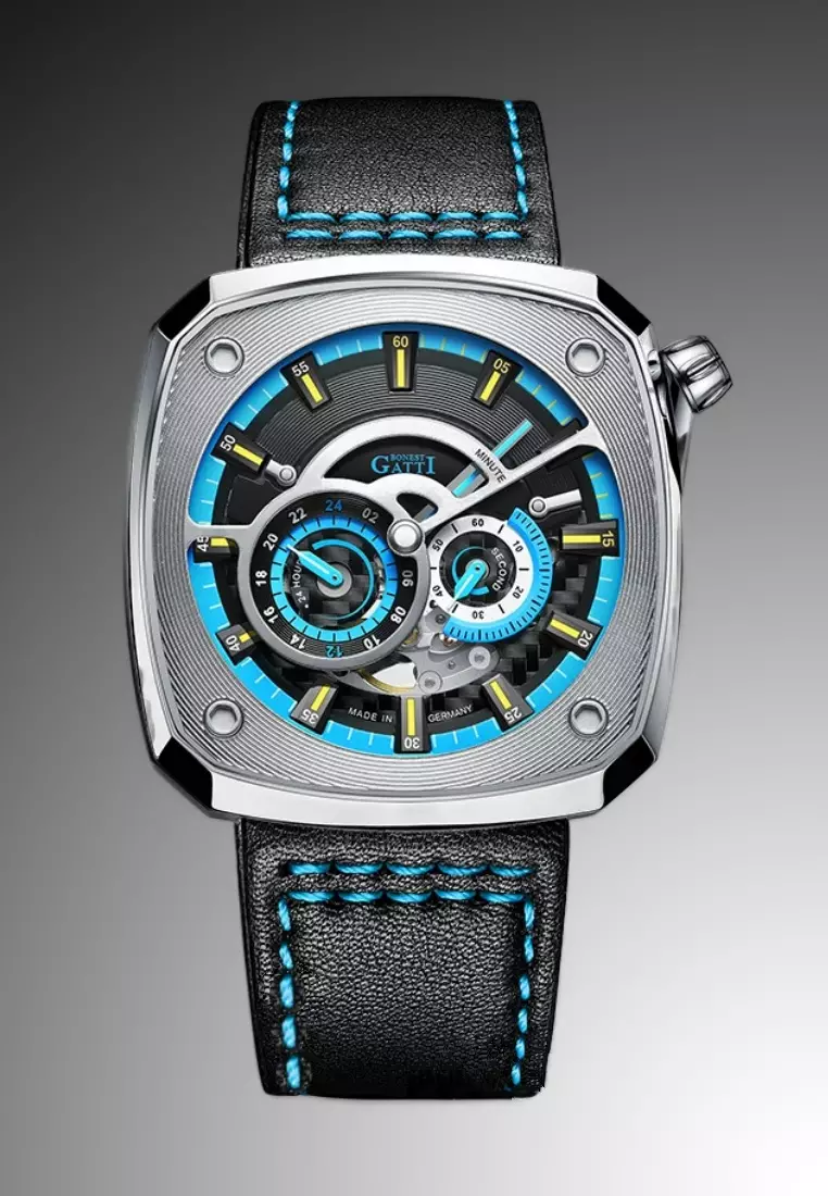 Automatic Unisex Stainless Steel Watch, Leather Strap