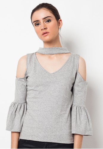 Cold Shoulder Tee With Frilled