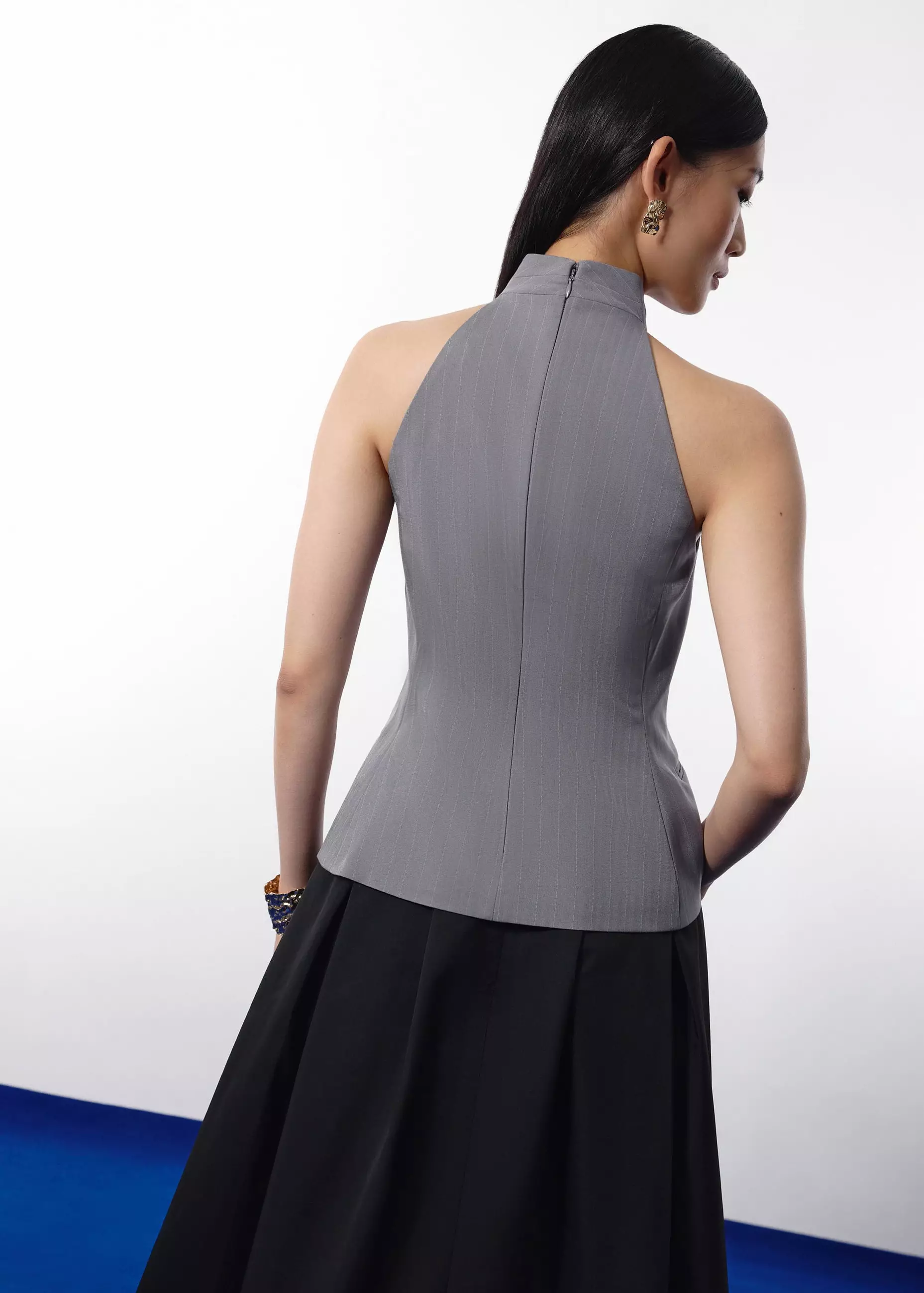 Atasan Wanita - Akira Tailored Pinstripe Cross Over Halter Top