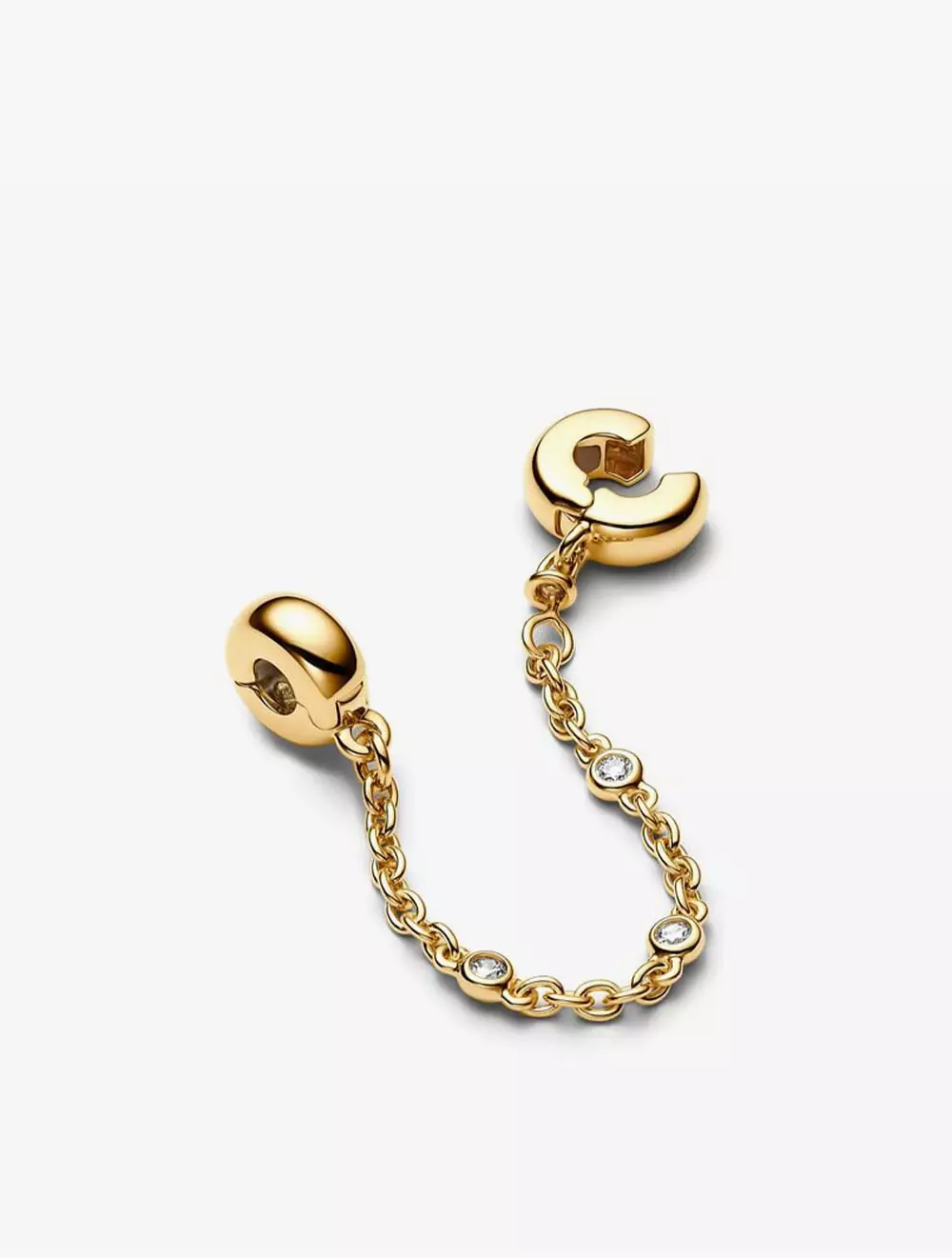 14k Gold-plated safety chain clip with clear cubic zirconia and silicone