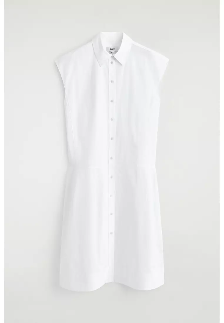 SLEEVELESS COTTON-POPLIN SHIRT DRESS