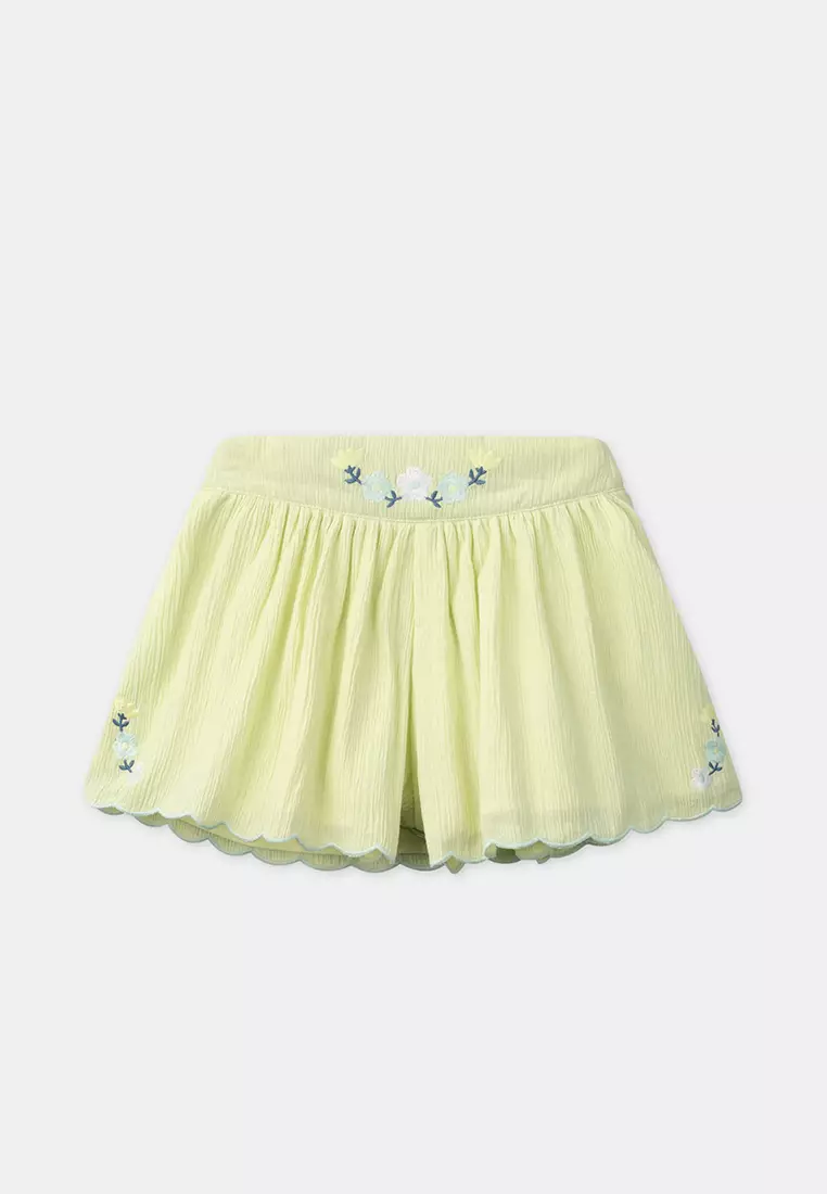PALE YELLOW EMBROIDERED SHORTS