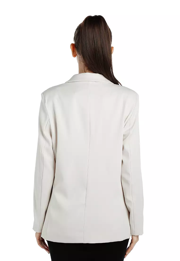 Blazer Solid Single-Breasted dalam Warna Abu-abu Perak