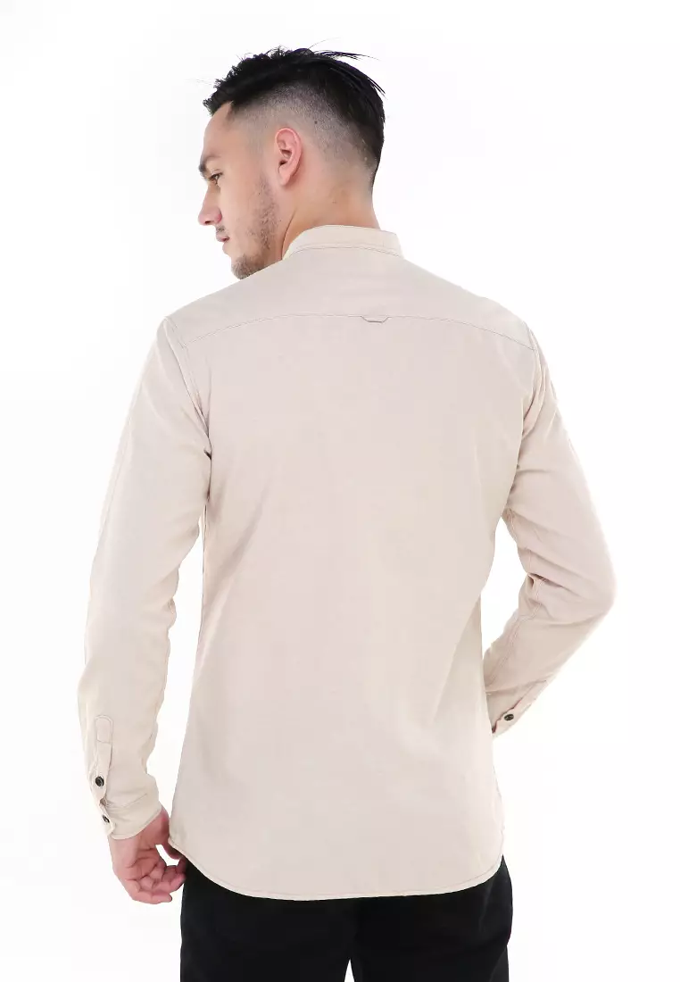 Dwan Atasan Kemeja Pria Premium Casual Formal Longsleeve Shirt Material Cotton ORIGINAL - Cream
