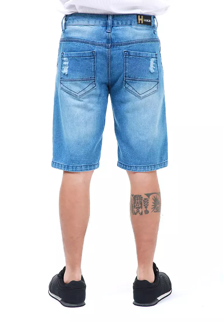 Rissham Celana Pendek Pria Ripped Short Pants Casual Material Denim ORIGINAL