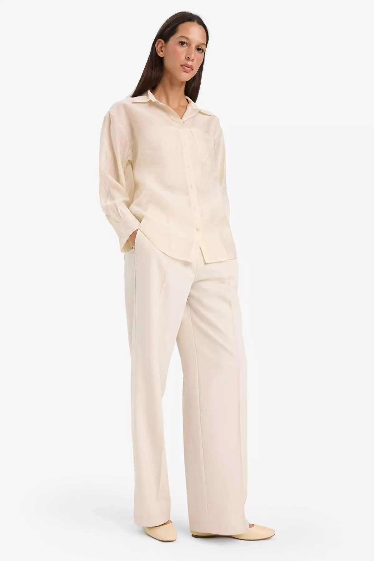 Oversize Wide Fit Basic Plain Modal Long Sleeve Shirt E3866Ax25Sp