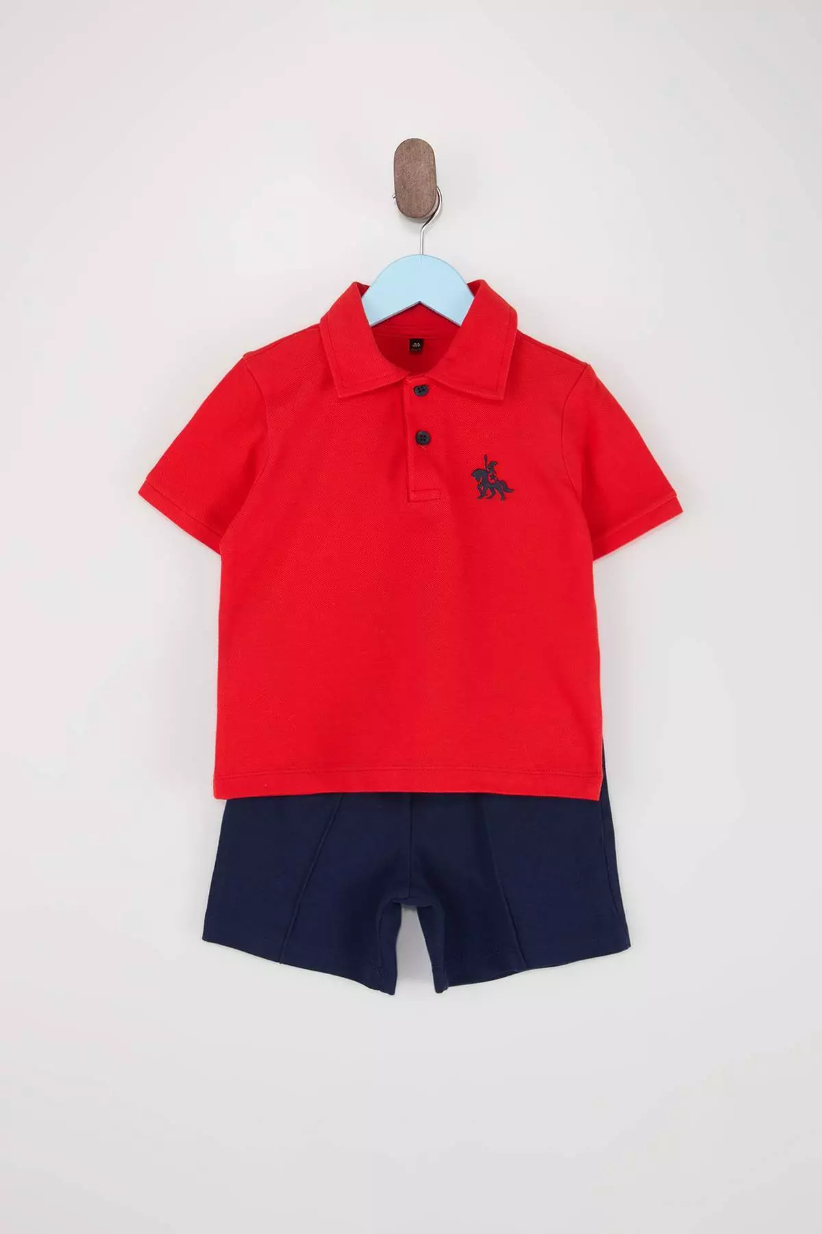 Red Boy'S Plain Knitted Eid Outfit 23 April Top And Bottom Set Tkdss26Au00034