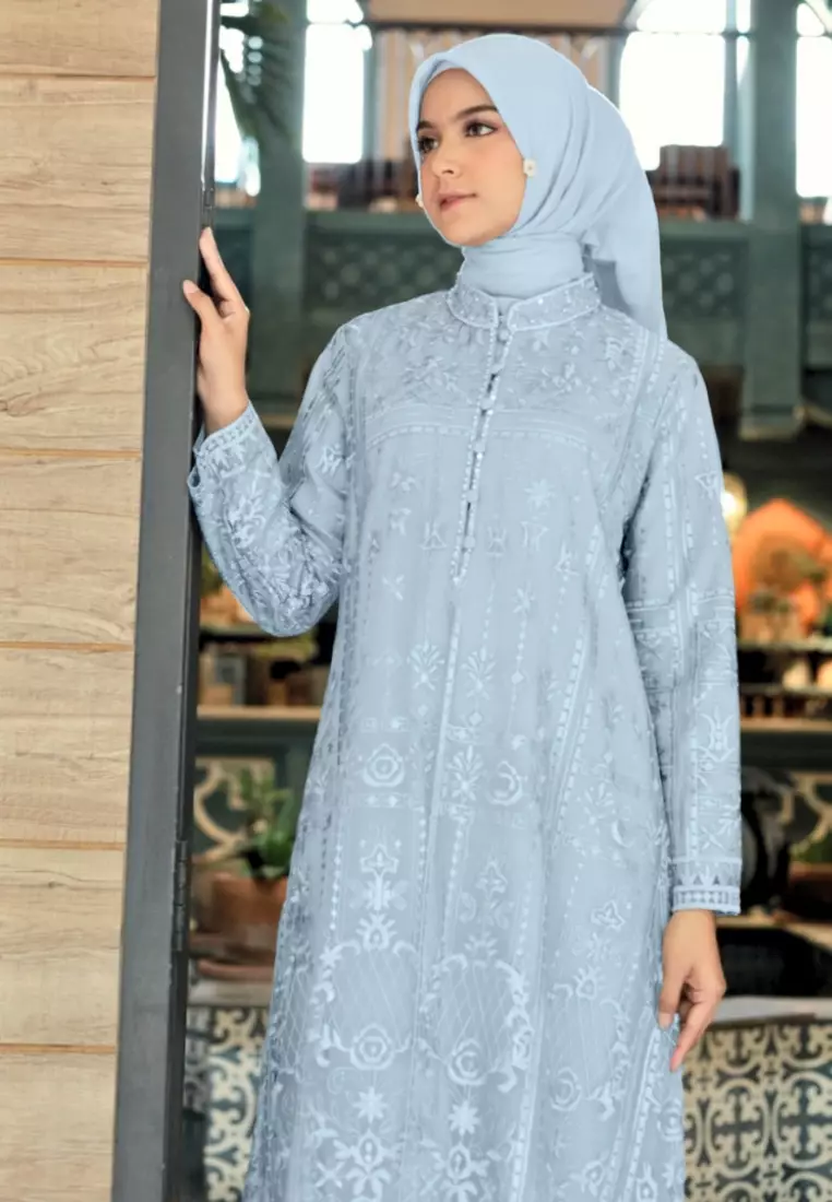 Mosleem Blue Brukat Elegan Detail Payet By Briiliant Girl Warna Biru