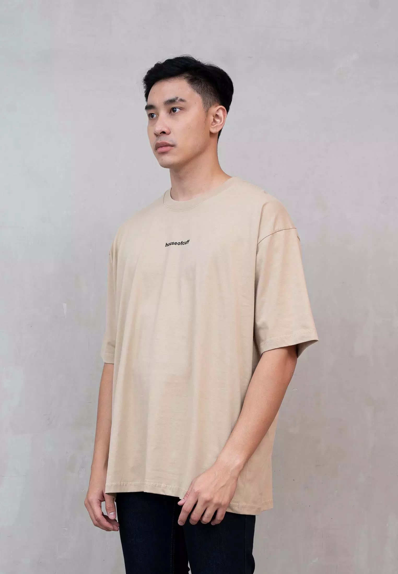 Houseofcuff Kaos Oversized T-shirt Pria Unisex Tebal Oversize Krem