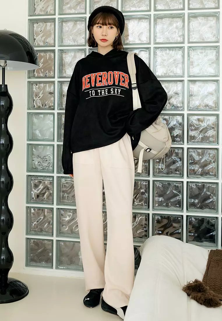 Solid Color Air-Cotton Jogger-Style Wide Straight Pants with Elastic Waist [BA7663]
