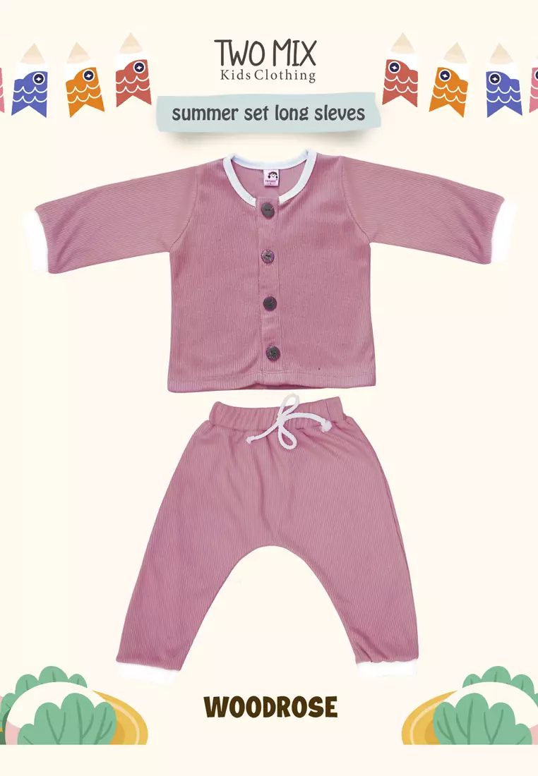Two Mix - Setelan Baju Anak Lengan Panjang - Summer Set Long Sleeves 0-2 Tahun Pink 4360A