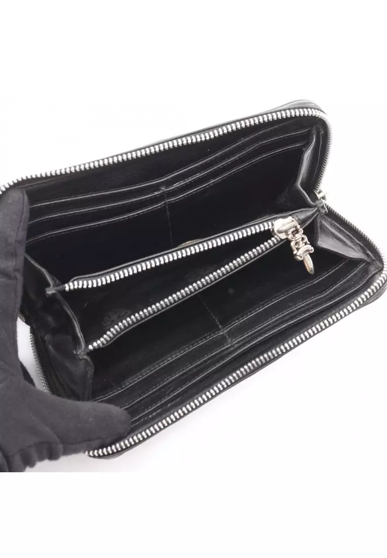 Pre-Loved Chrome Hearts REC F ZIP BS round zipper long wallet leather black