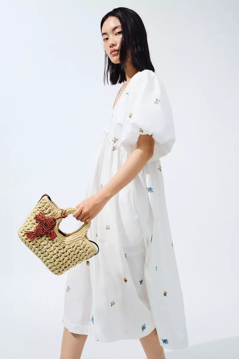 white embroidered dress h&m Women's Cream/floral Embroidered Cotton Dress